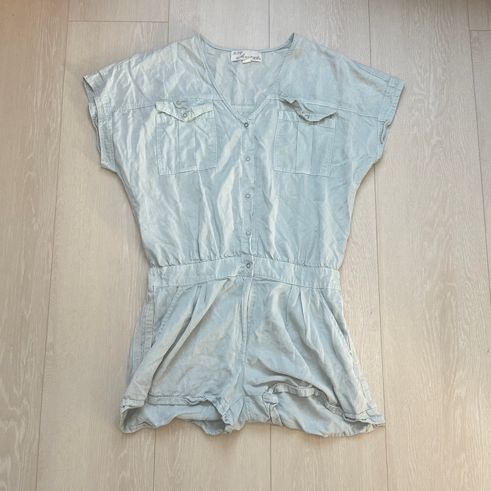 ✨ Vintage Havana Light Blue Button-Up Romper